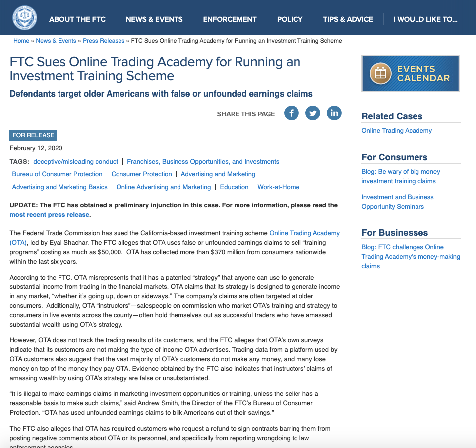 FTC Sues Online Trading Academy